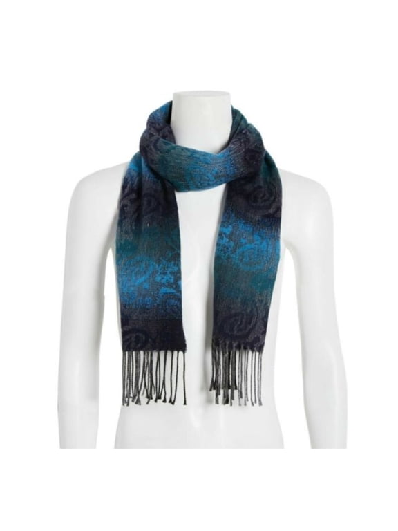 Blue Acrylic Ombre Paisley Muffler Fringed