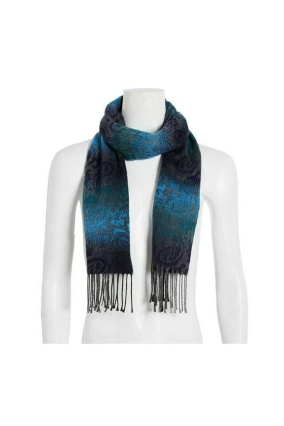 Blue Acrylic Ombre Paisley Muffler Fringed