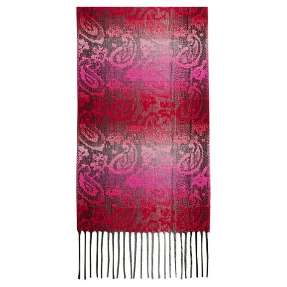 STEVE MADDEN Red Mid Weight Ombre Paisley Fringed Blanket Scarf