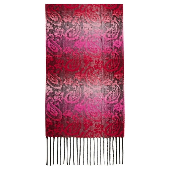 STEVE MADDEN Red Mid Weight Ombre Paisley Fringed Blanket Scarf