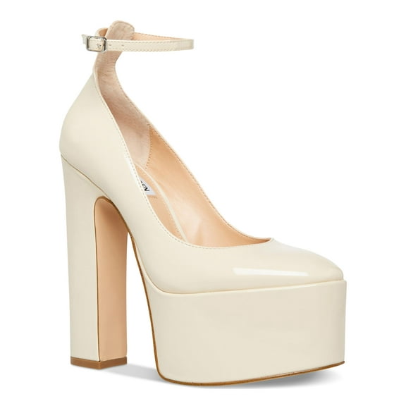 STEVE MADDEN Womens Beige 3" Platform Adjustable Ankle Strap Skyrise Round Toe Block Heel Buckle Dress Pumps Shoes 9 M