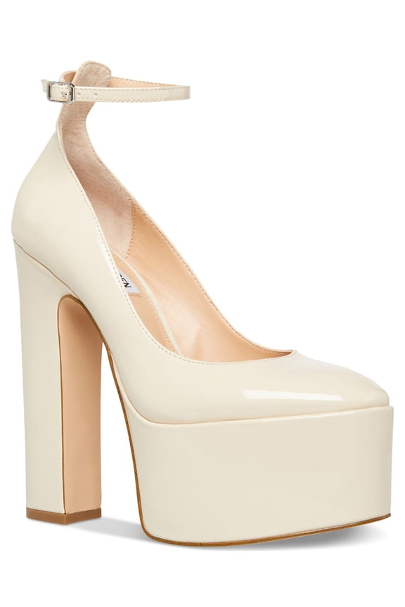 Womens Beige 3" Platform Adjustable Ankle Strap Skyrise Round Toe Block Heel Buckle Dress Pumps Shoes 9 M