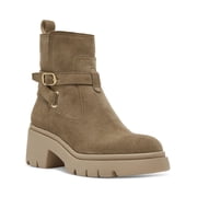 STEVE MADDEN Womens Beige Treaded Heel Pull-Tab Bucke Accent Ankle Strap Padded Lug Sole Colletta Almond Toe Zip-Up Leather Moto 7.5 M