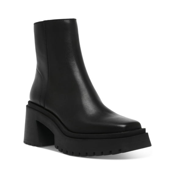 STEVE MADDEN Womens Black 1-1/2" Platform Comfort Cushioned Treaded Fella Square Toe Block Heel Zip-Up Leather Booties 5.5 M