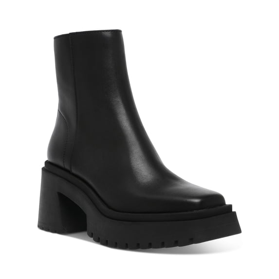 STEVE MADDEN Womens Black 1-1/2" Platform Comfort Cushioned Treaded Fella Square Toe Block Heel Zip-Up Leather Booties 7 M