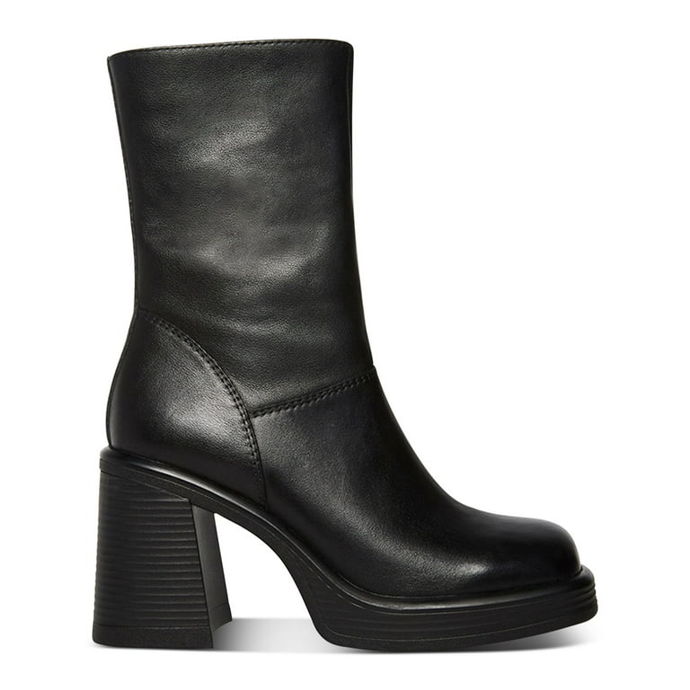 STEVE MADDEN Womens Black 1 Inch Platform Padded Goring Fantsie Square Toe Block Heel Zip Up Leather Booties 9.5 M Walmart