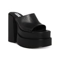 thumbnail image 1 of STEVE MADDEN Womens Black 2-1/2" Platform Padded Goring Cagey Round Toe Block Heel Slip On Leather Heeled Sandal 10 M, 1 of 4