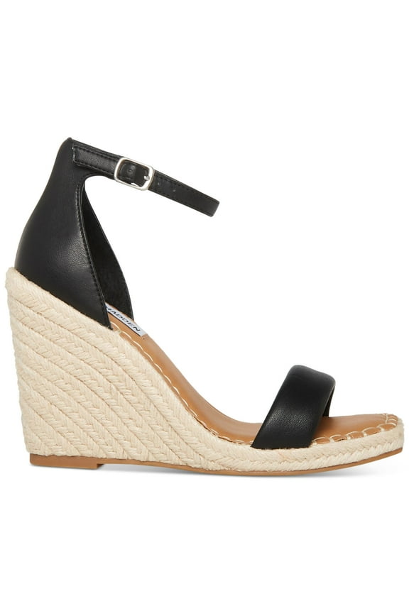 Womens Black Ankle Strap Comfort Submit Square Toe Wedge Buckle Espadrille Shoes 11 M