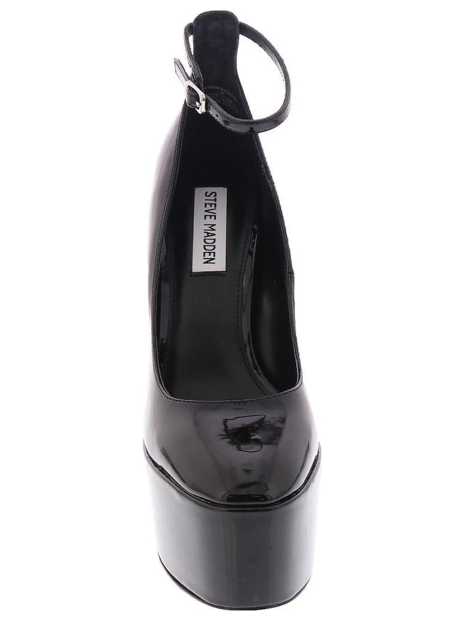 STEVE MADDEN Womens Black Check 21/2" Platform Padded Adjustable Ankle Strap Skyrise Round Toe