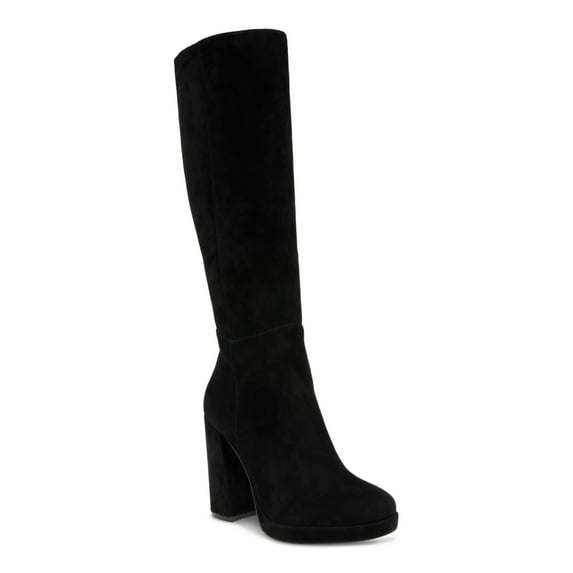 STEVE MADDEN Womens Black Comfort Marcello Round Toe Block Heel Zip-Up Leather Dress Boots 9 M
