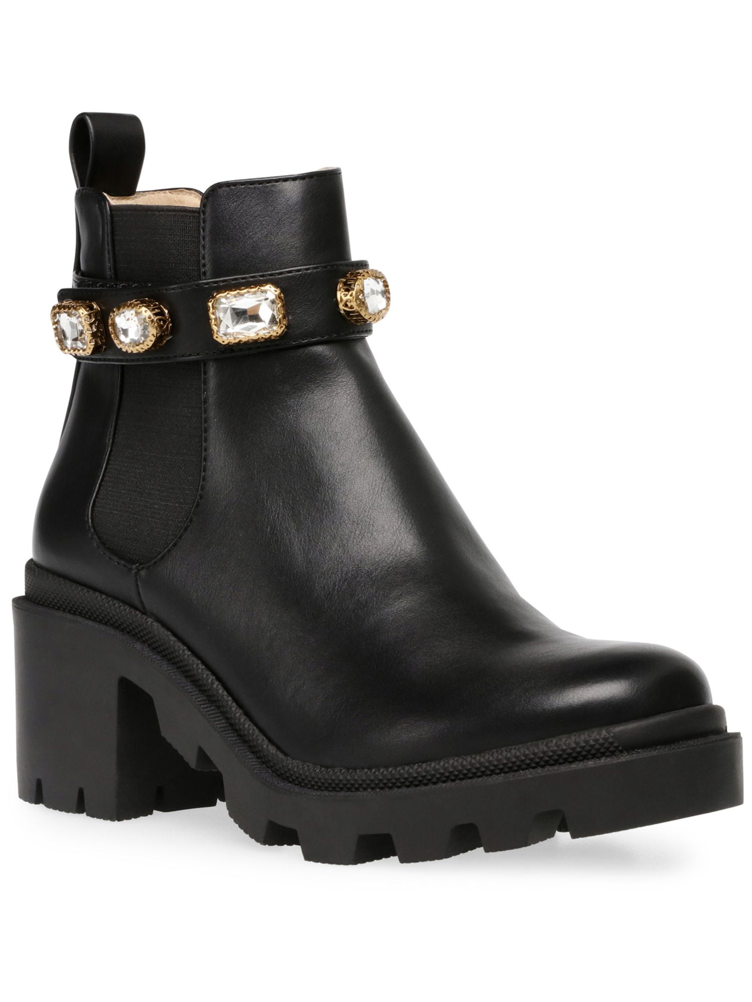 REACTION KENNETH COLE Womens Black Animal Print Padded Pull Tab Goring Lug Sole Salt Lug Chelsea Round Toe Wedge Chelsea Boot M
