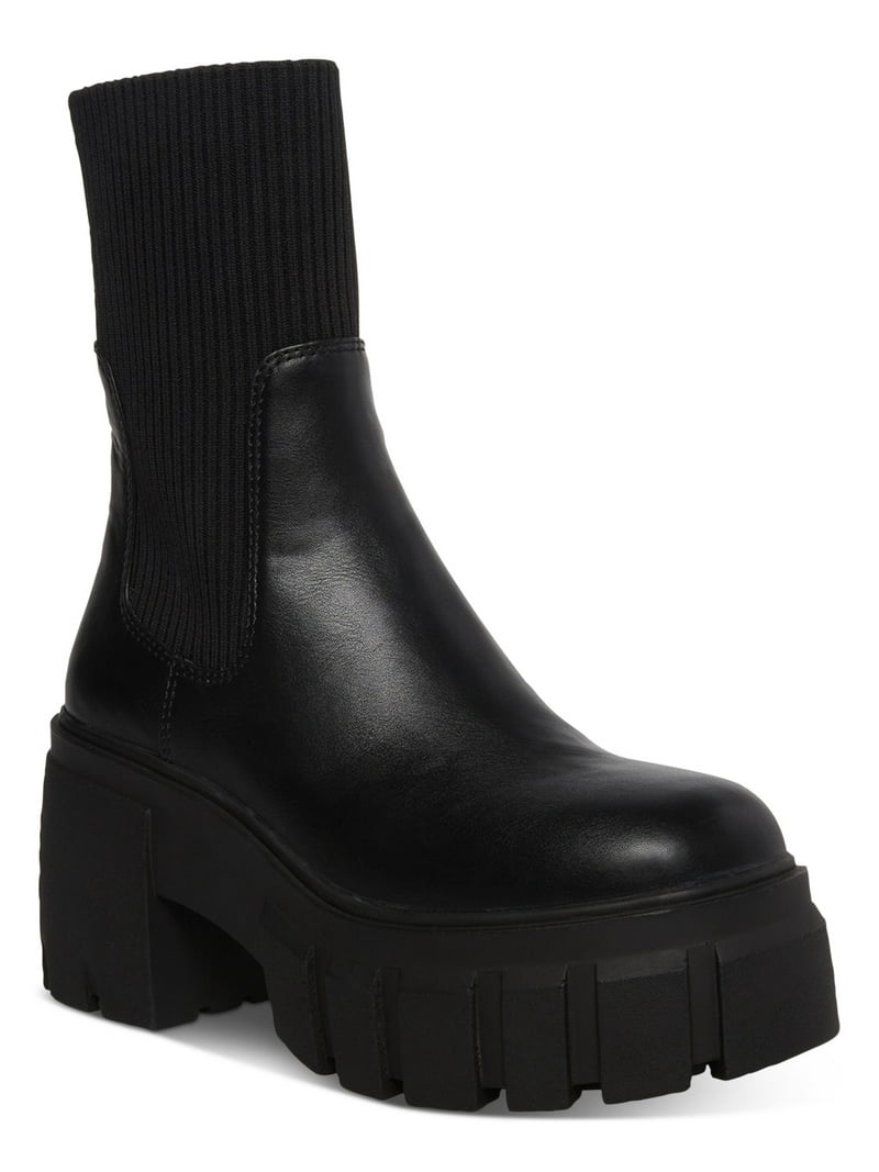 Steve Madden::ショートブーツ:11M[RESALE] STEVE MADDEN Womens Black Padded 2 Inch Platform Goring Lug