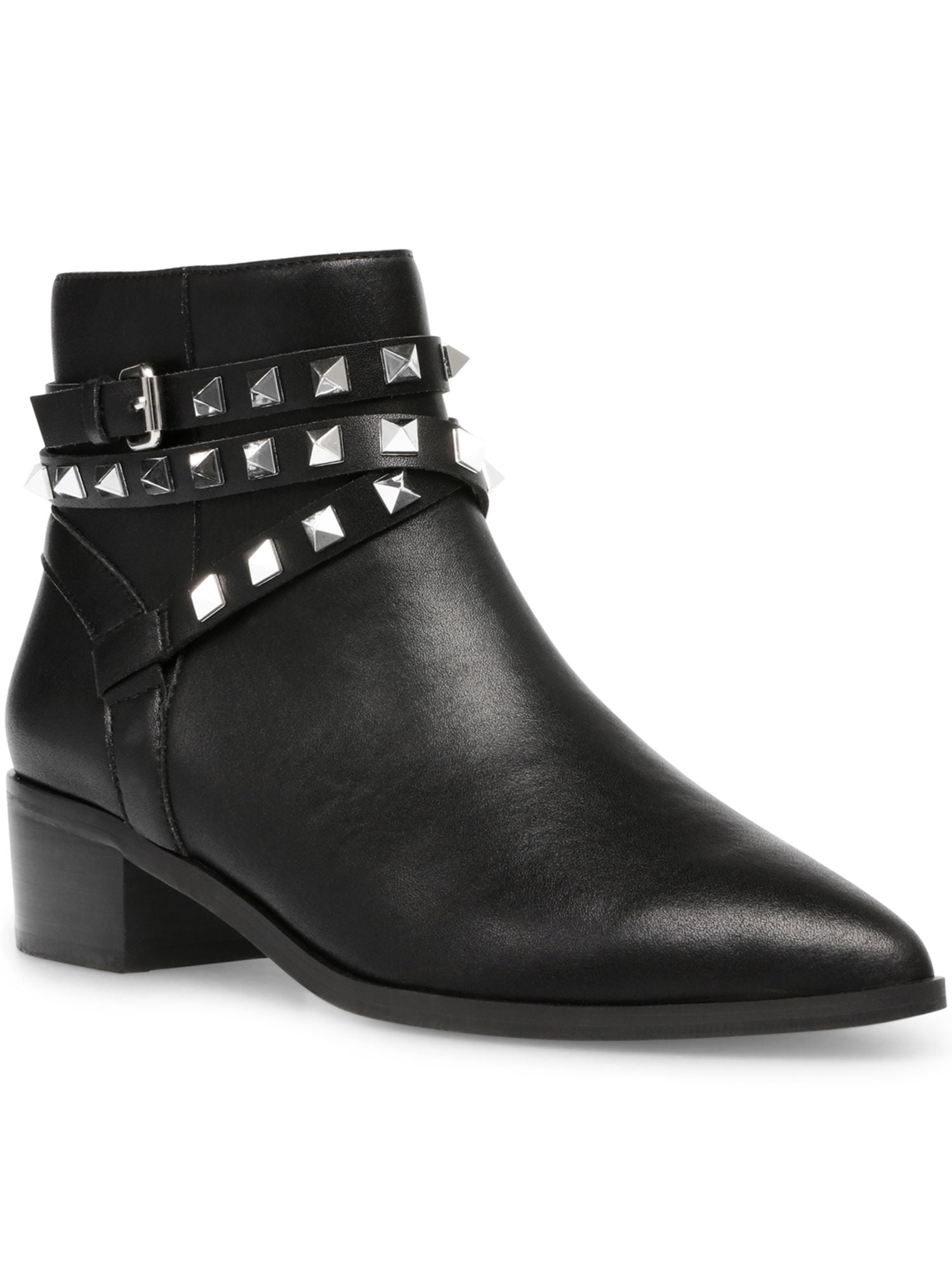 Steve Madden Women s 6.5M Black Leather Booties w Pyramid Studs Buckle Cushioned Zip Walmart