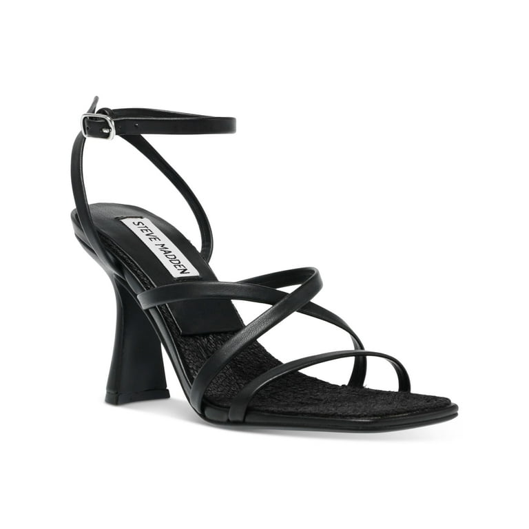 STEVE MADDEN Womens Black Strappy Blessing Square Toe Flare Buckle Dress Heeled Sandal 11 M Walmart