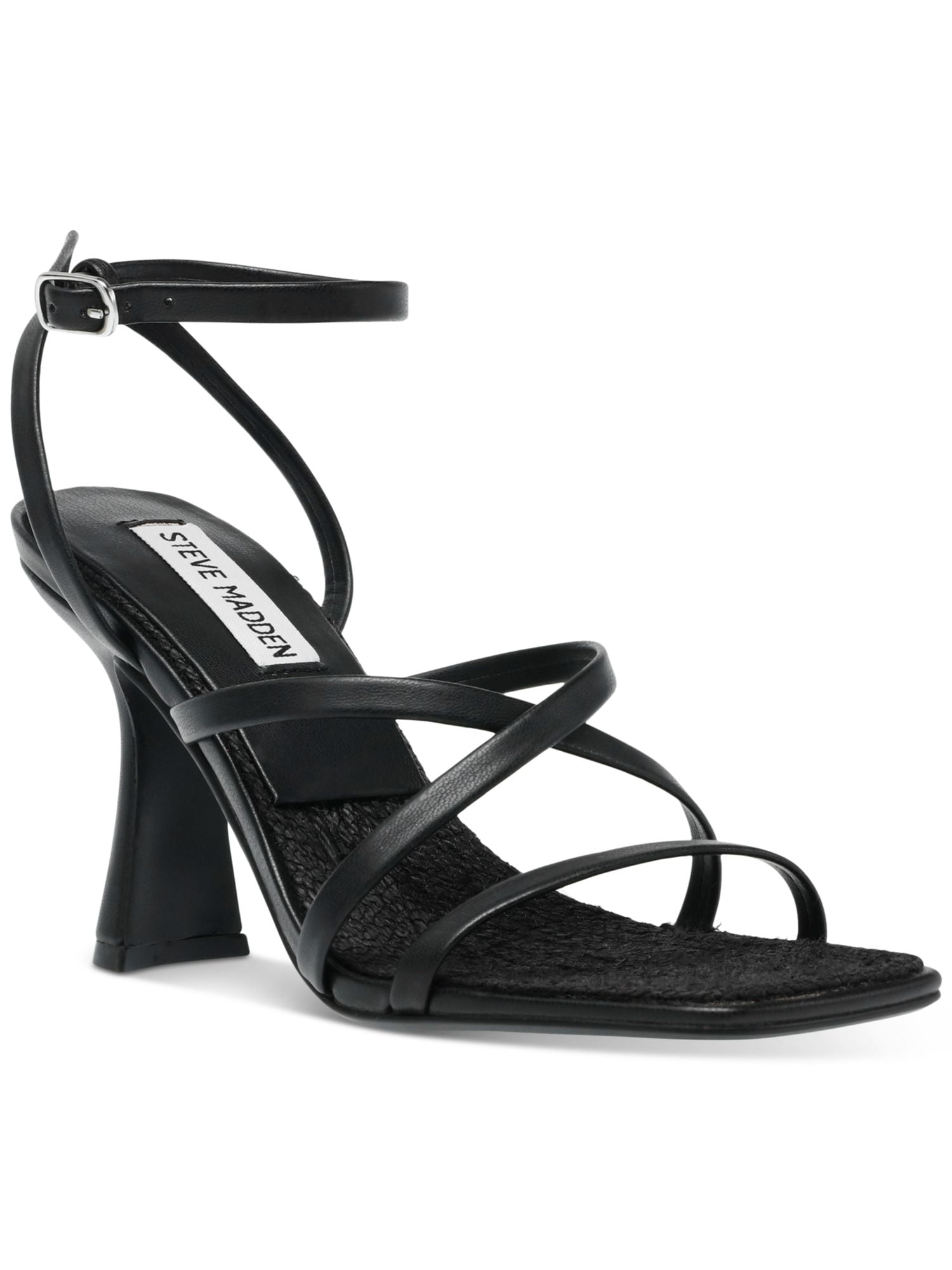 STEVE MADDEN Womens Black Strappy Blessing Square Toe Flare Buckle