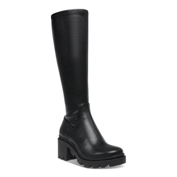 STEVE MADDEN Womens Black Stretch Lug Sole Aberdeen Round Toe Block Heel Zip-Up Riding Boot 7 M