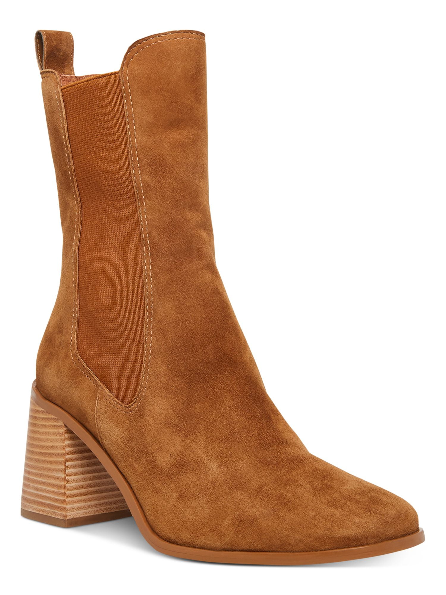 STEVEN Womens Tan Brown Lug Sole Henley Round Toe Block Heel Lace-Up Leather Booties