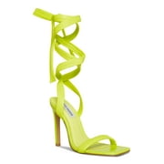 STEVE MADDEN Womens Green Crocodile Strappy Comfort Utilize Square Toe Stiletto Lace-Up Dress Heeled Sandal 6.5 M