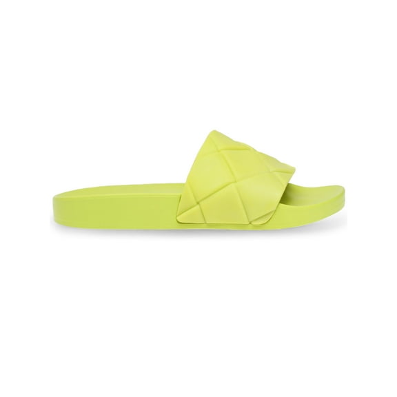 STEVE MADDEN Womens Green Quilted Woven Detailing Pool Slides Soulful Round Toe Platform Slip On Slide Sandals Shoes 7