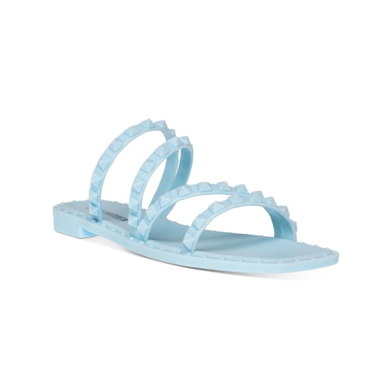 STEVE MADDEN Womens Light Blue Studded Strappy Skyler-j Square Toe Block Heel Slip On Slide Sandals Shoes 6 M