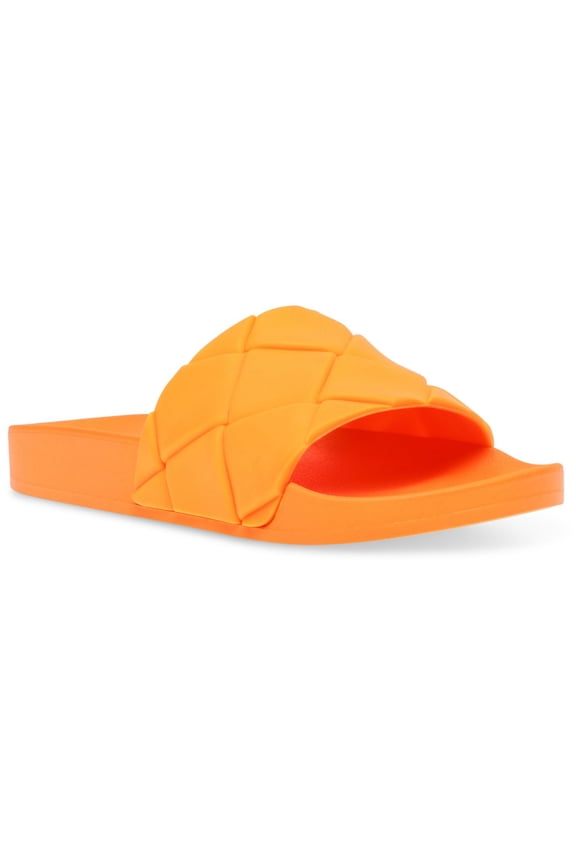 Womens Orange Quilted Sporty Pool Slides Woven Soulful Round Toe Platform Slip On Slide Sandals Shoes 5