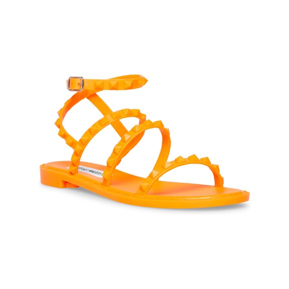 STEVE MADDEN Womens Orange Studded Ankle Strap Travel Round Toe Buckle Gladiator Sandles 5