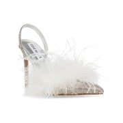 STEVE MADDEN Womens Silver Mixed Media Feather Trim Rhinestone Padded Alexis Pointed Toe Stiletto Slip On Slingback 9 M