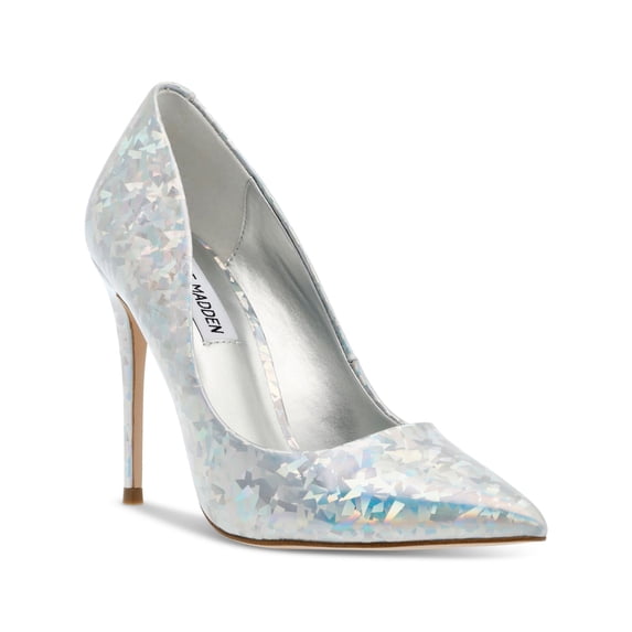 STEVE MADDEN Womens Silver Padded Metallic Daisie Pointed Toe Stiletto Slip On Pumps Shoes 5 M