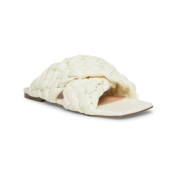 STEVE MADDEN Womens White Crisscross Straps Braided Woven Comfort Marina Square Toe Slip On Slide Sandals 5.5 M