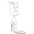 thumbnail image 1 of STEVE MADDEN Womens White Crocodile Strappy Comfort Utilize Square Toe Stiletto Lace-Up Dress Heeled Sandal 8.5 M, 1 of 3