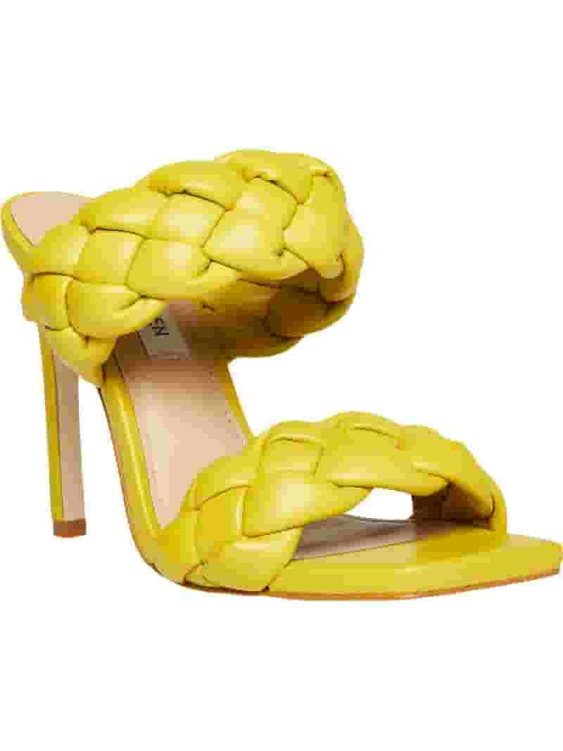 【STEVE MADDEN】KENLEY サンダル スクエアトゥ カバードヒール STEVE MADDEN Womens Yellow Braided Padded Kenley Square Toe