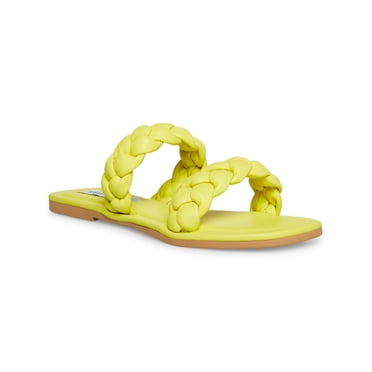 STEVE MADDEN Womens Yellow Double Band Braided Persia Square Toe Slip On Slide Sandals 7