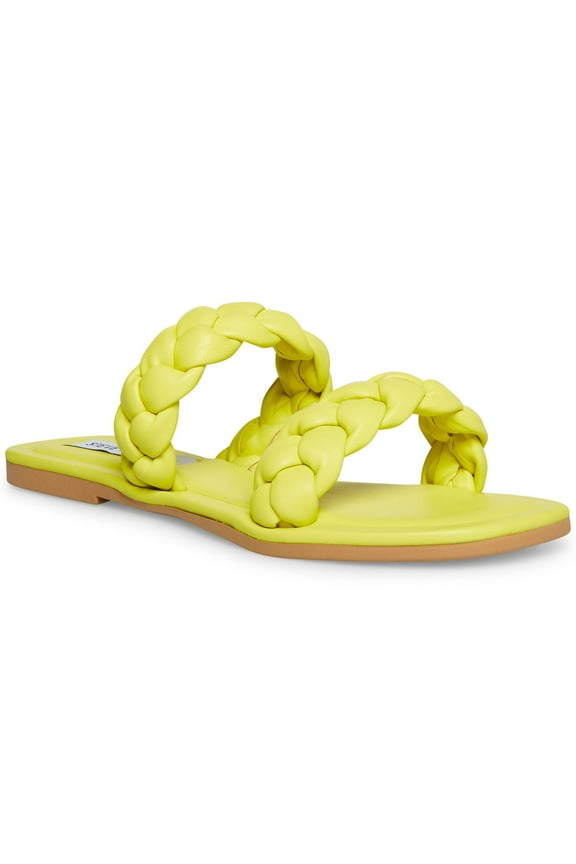 Womens Yellow Double Band Braided Persia Square Toe Slip On Slide Sandals 7