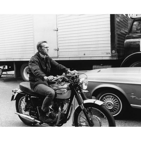 STEVE MCQUEEN TRIUMPH MOTORBIKE BY MUSTANG RARE PHOTO