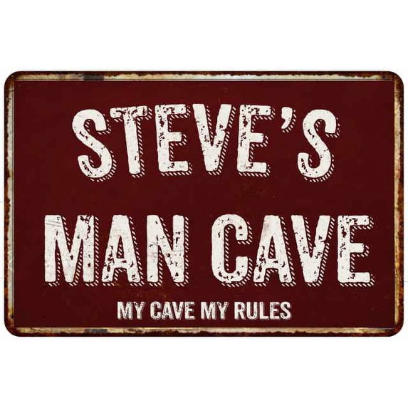 STEVE'S Man Cave Red Grunge Gift Sign Metal 12x18 Decor 208120003230