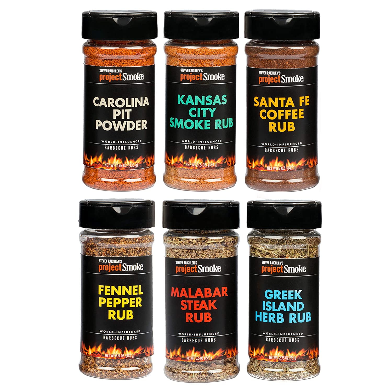 STEVEN RAICHLEN'S Project Smoke BBQ Spice Rub Seasoning Combo Pack - 6 Pack  World Wide Barbeque - Walmart.com, image size:1499x1500