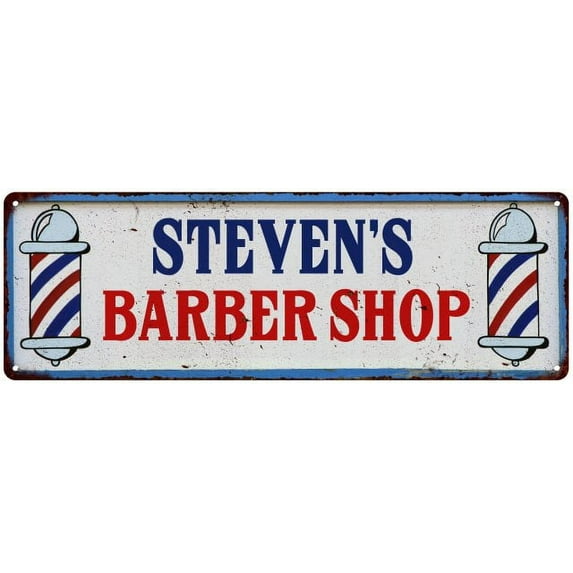 STEVEN'S Barber Shop Hair Salon Gift Metal Sign Retro 6x18 206180031448
