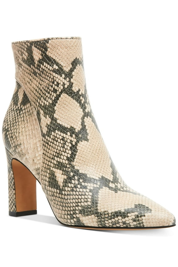 STEVEN Womens Beige Snake Print Jenn Pointed Toe Zip-Up Leather Booties 10 M