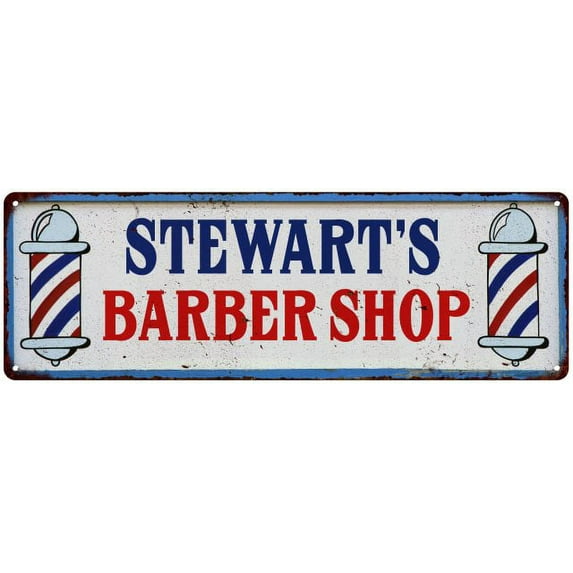 STEWART'S Barber Shop Hair Salon Gift Metal Sign Retro 6x18 206180031450