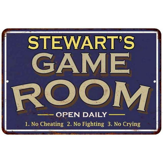 STEWART'S Blue Game Room Sign Metal 8 x 12 Matte Finish Metal 108120002437