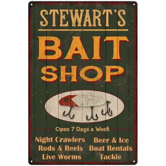 STEWART'S Green Bait Shop Man Cave Wall Decor Gift 12x18 Metal 112180027448