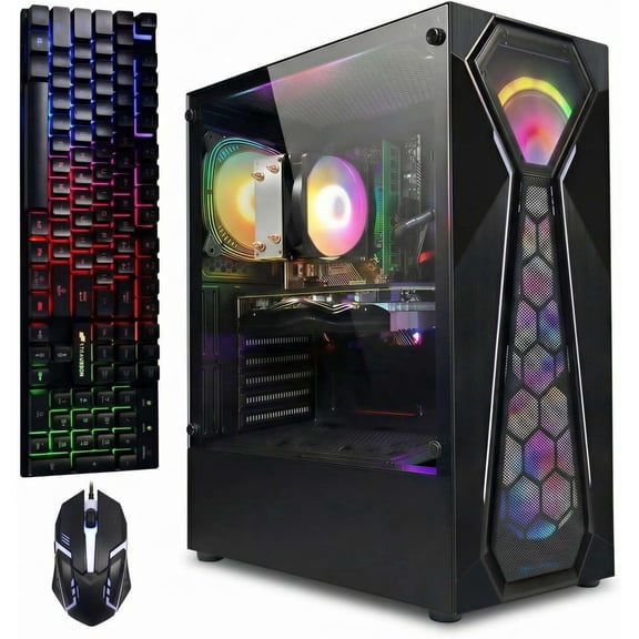 STGAubron Gaming Desktop PC, AMD Athlon 3000G up to 3.5GHz, 16G DDR4, 512G SSD, Radeon RX 580 8G, WiFi 6, BT 5.0, RGB Fan x4, Windows 11 Home