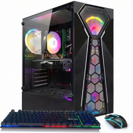 STGAubron Gaming Desktop PC, AMD Ryzen 3 3200G up to 3.6GHz, 16G RAM, 512G SSD, Radeon RX 580 8G, WiFi 6, BT 5.0, RGB Fan x4, Windows 11 Home