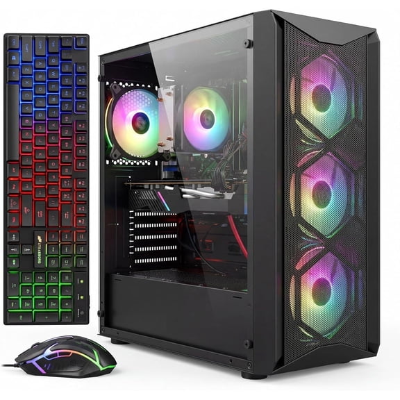 STGAubron Gaming Desktop PC, AMD Ryzen 5 5500 up to 4.2GHz, 16G DDR4, 512G SSD, Radeon RX 5700 8G, WiFi 6, BT 5.2, RGB Fan x4, Windows 11 Home