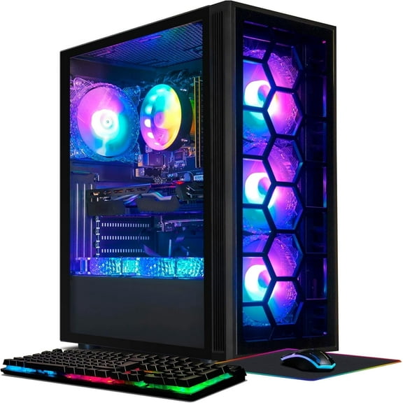 STGAubron Gaming Desktop PC, AMD Ryzen 5 2400G, 16G DDR4, 512G SSD, RX 580 16G, 600M WiFi, BT 5.0, RGB Fan x6, Win 11 Home