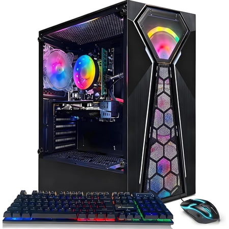 STGAubron Gaming Desktop PC, Core i5-9400F up to 4.1GHz, 16G DDR4, 512G SSD, Radeon RX 580 16G, WiFi, BT 5.0, RGB Fan x4, Windows 11 Home