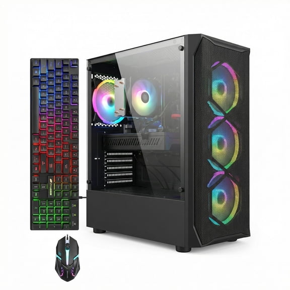 STGAubron Gaming Desktop PC, Core i7 up to 3.9G, 16G RAM, 512GB SSD, Radeon RX 5500 XT 8G GDDR6, WiFi 6, BT 5.2, RGB Fan x4, Windows 11 Home