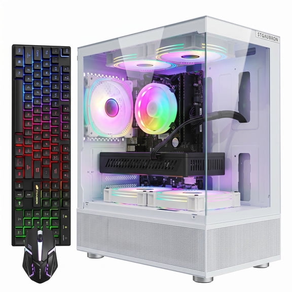 STGAubron Gaming Desktop PC,Core i7 up to 4.0Ghz,16G DDR4,512G SSD,Radeon RX 580 16GB GDDR5,WiFi,Bluetooth,RGB Fan x5,Windows 11 Home