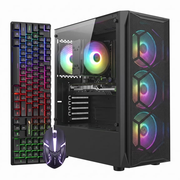 STGAubron Gaming Desktop PC, Core i7 up to 4.6G, 16G RAM DDR4, 512GB SSD, Radeon RX 590 8G GDDR5, WiFi 6, BT 5.2, RGB Fan x4, Windows 11 Home