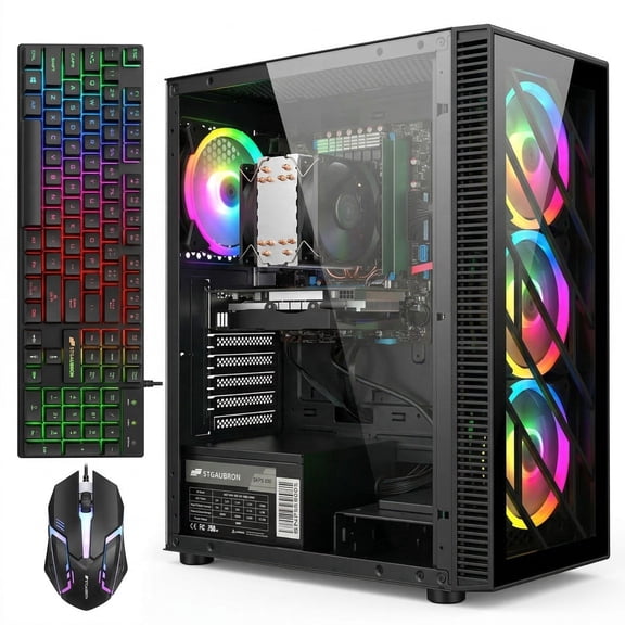STGAubron Gaming Desktop PC, Intel Xeon E5, 16G DDR4, 512G SSD, RX 550 4G, RGB FAN*4, WIFI, BT 5.0, W11H64